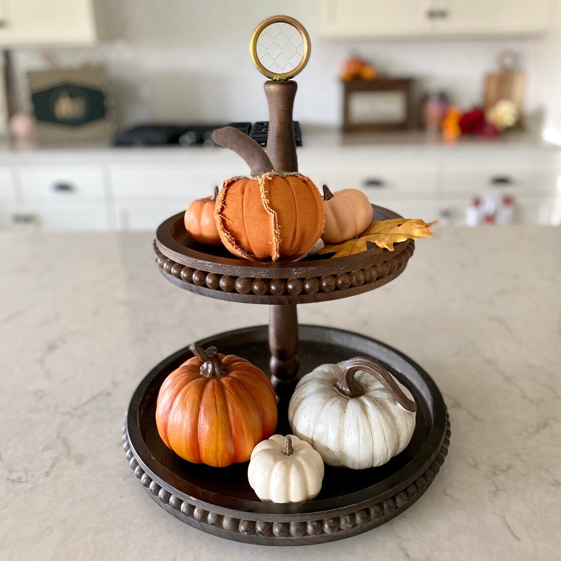 Beaded Two Tiered Tray Lazy Susan Features dark wood and Etsy