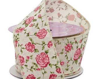 Cabbage Roses wire edged Offray Ribbon 10 YARDS Vintage Ribbon