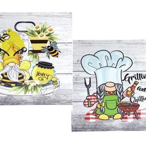 Gnome Sign, 10" X 10" Bee Honey Sign & 10" X 10" "Grilling And Chilling" Sign, Summer Wreaths, Signs