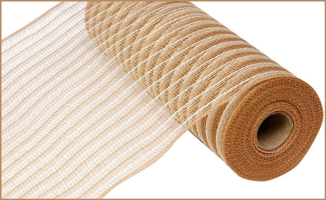 Poly Jute Deco Mesh Natural & Cream Thin Stripe 10.25 X 10yd Poly