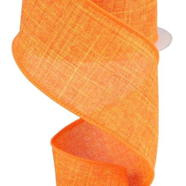 Orange Royal Burlap Wired Ribbon, 2.5"X10yd Royal Burlap, 2.5" X 10 Yards, Solid Wired Ribbon, Orange Royal Burlap