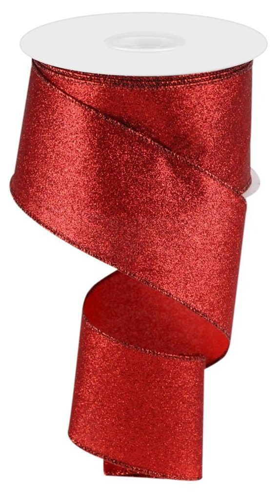 2.5 X 10Yds Wired Super Glitter Ribbon Dark Red