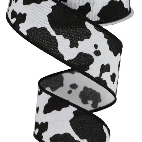 Wired Ribbon Black and White Cow Etsy