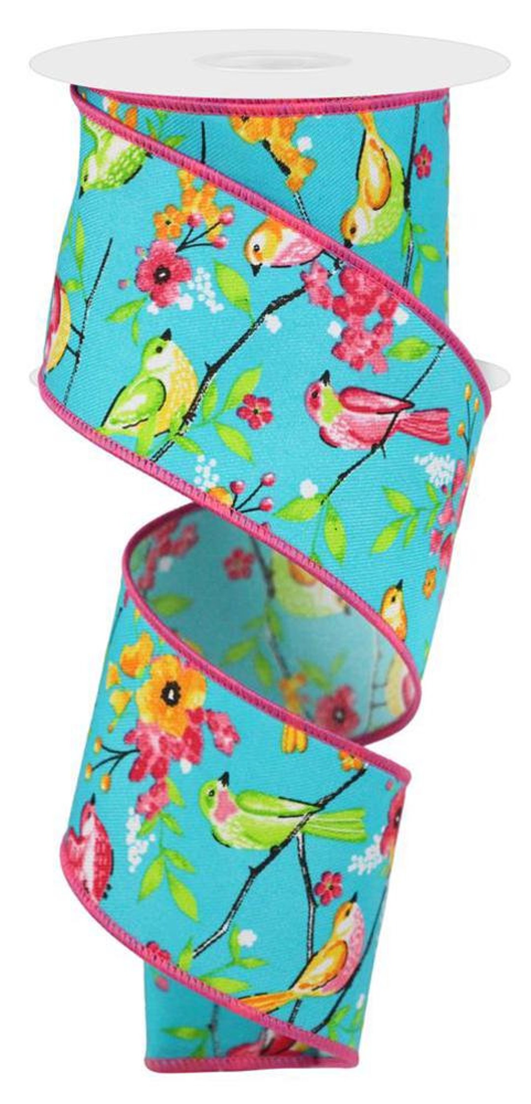 Birds and Flowers Wired Ribbon, 2.5 X 10yd Birds With Floral Branches ...