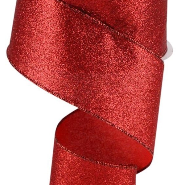 2.5"X10yd Red Wired Ribbon, 2.5" X 10Yd Shimmer Glitter, Christmas Wired Ribbon