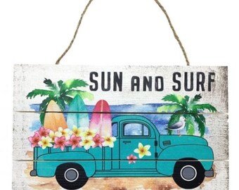 Beach Themed Wreath Attachment Sun and Surf Wreath Sign Summer Truck Sign For Wreath