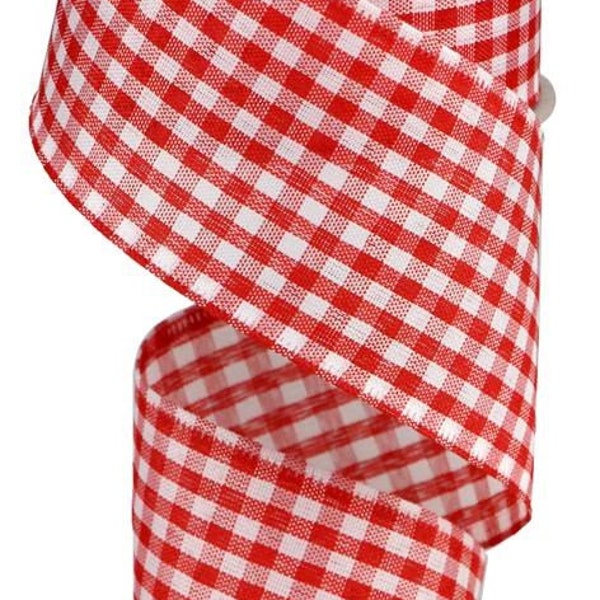 Gingham Wired Ribbon, 2.5"X10yd Gingham Check, Red and White Check Ribbon