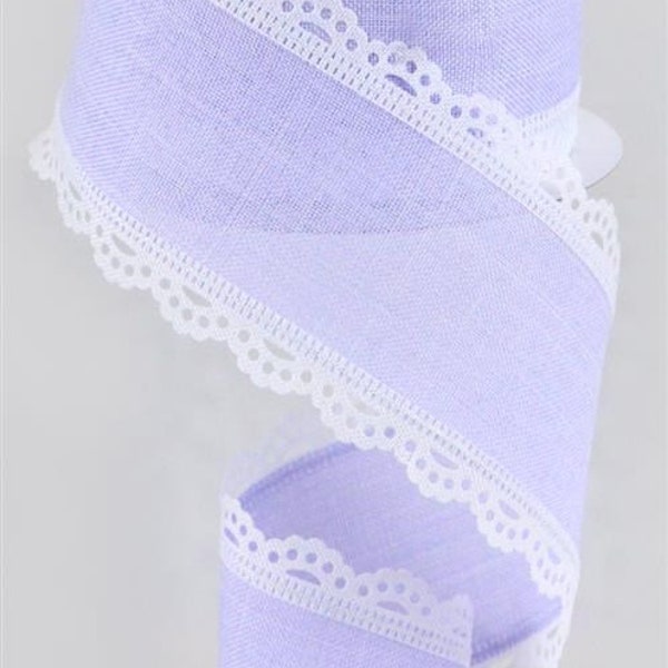 Lavender and White Scalloped Edge Wired Ribbon, 2.5" x 10yd Scalloped Edge Royal Burlap