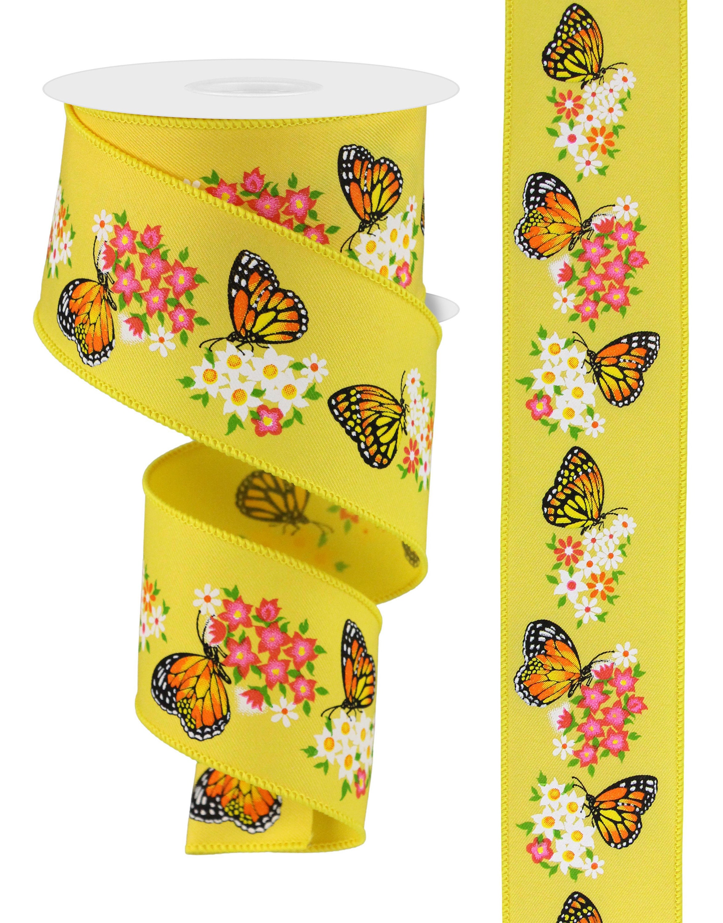 2 Butterfly Ribbons Butterfly Wired Ribbon, 2.5