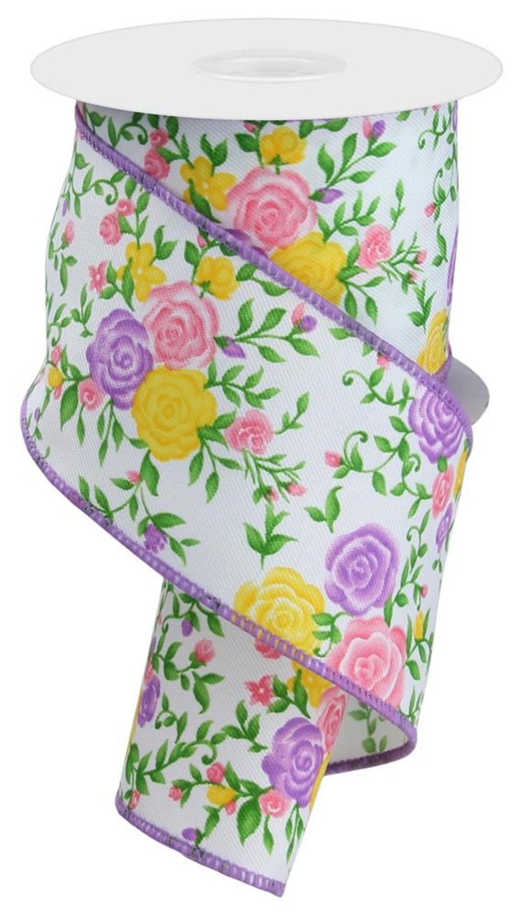 Light Green Ribbon Roses Roses Wired Ribbon, 2.5