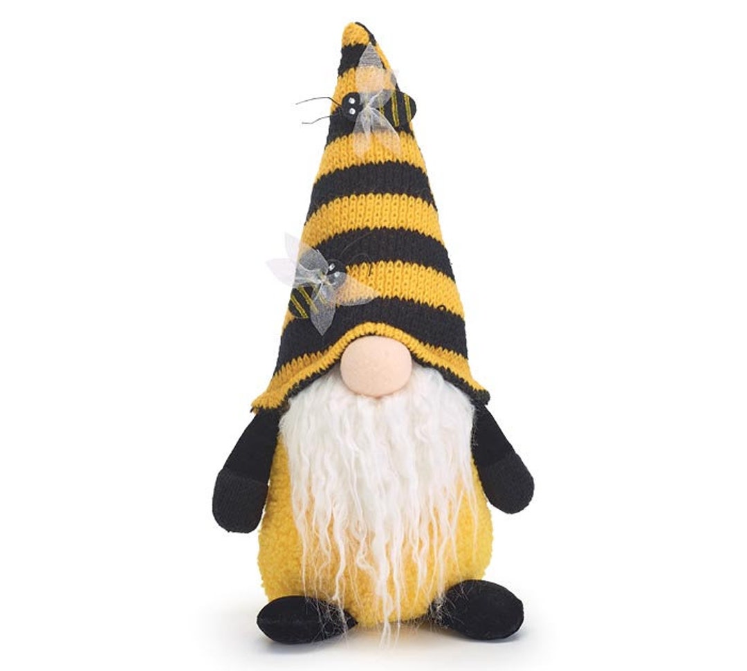 Bumble Bee Gnome Wreath Enhancement, 13" Tall Yellow and Black Gnome ...