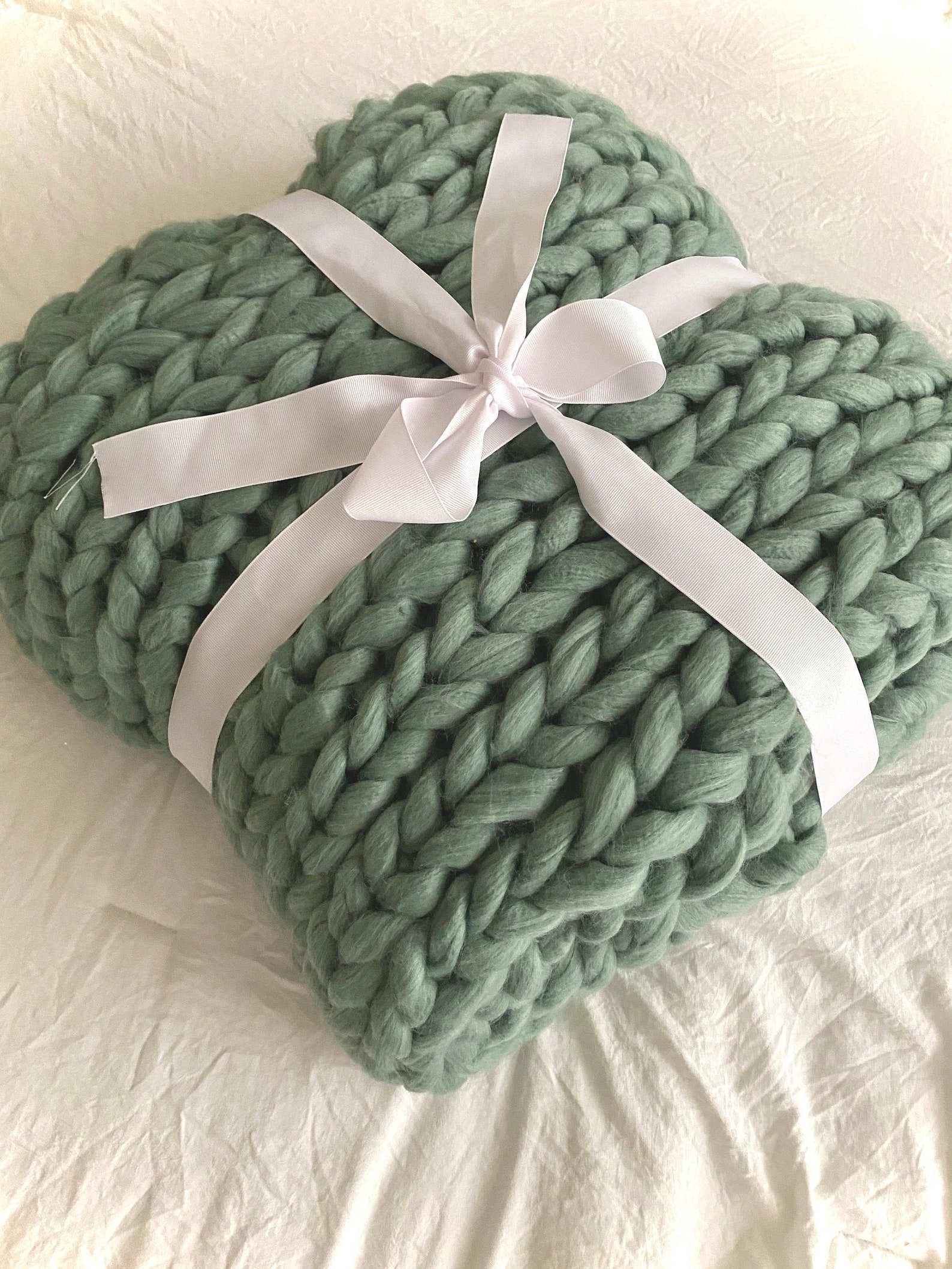 Green Chunky Knit Blanket 60x30 & 30x40 Handmade Chunky Knit Etsy