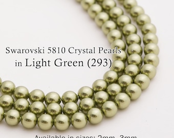 Swarovski 5810 Light Green Round Pearls, Full-Drilled Beads, 2/3/4/5/6/8/10/12mm, Crystal Pearl Beads 293 for Jewelry Making,Made in Austria