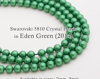Swarovski 5810 Eden Green Round Pearls, Full-Drilled Beads, 2/3/4/5/6/8/10/12mm, Crystal Pearl Beads 2014 for Jewelry Making,Made in Austria