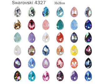 May include: A collection of Swarovski 4327 teardrop-shaped crystals in various colors. The crystals are approximately 30x20mm in size and arranged on a white background. The image includes a variety of colors, including clear, green, blue, pink, and purple.