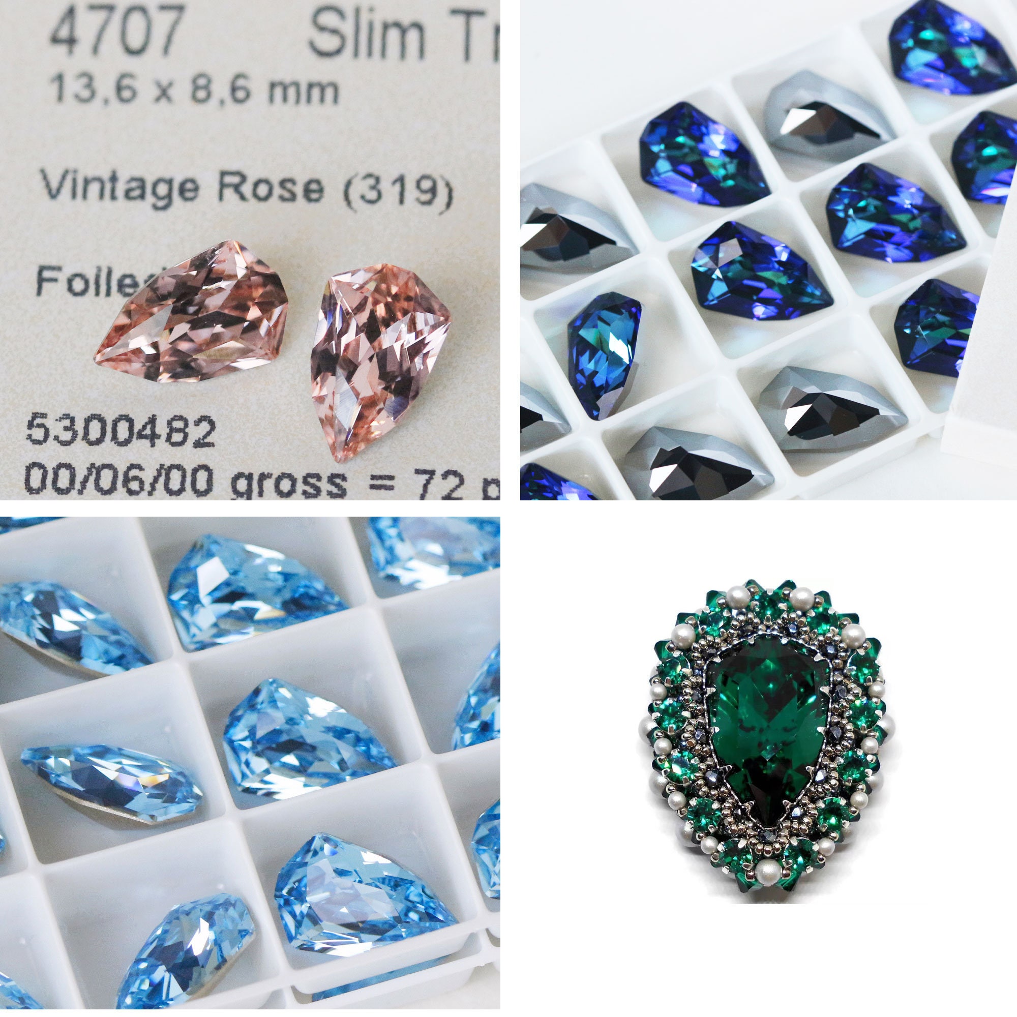 ティアリークリスタル Swarovski 4707 13.6x8.6 /18.7x11.8 /24x15.2mm Slim Trilliant