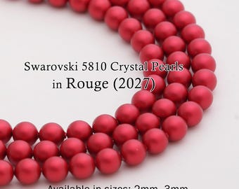 Swarovski 5810 Rouge Round Pearls, Full-Drilled Beads, 2/3/4/5/6/8/10/12mm, Red Crystal Pearl Beads 2027 for Jewelry Making,Made in Austria
