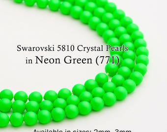 Swarovski 5810 Neon Green Round Pearls, Full-Drilled Beads, 2/3/4/5/6/8/10/12mm, Crystal Pearl Beads 771 for Jewelry Making, Made in Austria