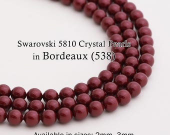Swarovski 5810 Bordeaux Round Pearls, Full-Drilled Beads, 2/3/4/5/6/8/10/12mm, Crystal Pearl Beads 538 for Jewelry Making, Made in Austria