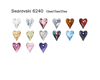 May include: Assortment of Swarovski 6240 crystal heart pendants in various colors and sizes, including 12mm, 17mm, and 27mm.