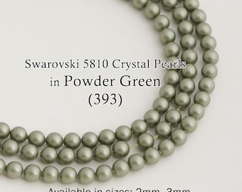Swarovski 5810 Powder Green Round Pearls, Full-Drilled Beads, 2/3/4/5/6/8/10/12mm,Crystal Pearl Beads 393 for Jewelry Making,Made in Austria