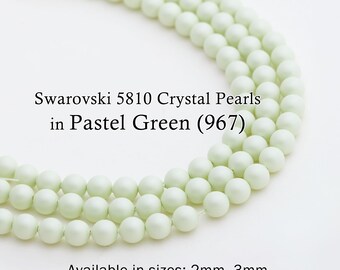 Swarovski 5810 Pastel Green Round Pearls, Full-Drilled Beads, 2/3/4/5/6/8/10/12mm,Crystal Pearl Beads 967 for Jewelry Making,Made in Austria