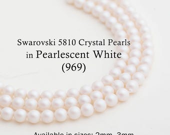 Swarovski 5810 Pearlescent White Round Pearls, Full-Drilled Beads, 2/3/4/5/6/8/10/12mm, Crystal Pearl Beads 969, Made in Austria