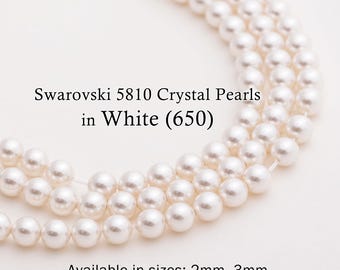 Swarovski 5810 White Round Pearls, Full-Drilled Beads, 2/3/4/5/6/8/10/12mm, Crystal Pearl Beads 650 for Jewelry Making, Made in Austria