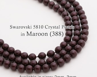 Swarovski 5810 Maroon Round Pearls, Full-Drilled Beads, 2/3/4/5/6/8/10/12mm, Dark Red Crystal Pearl Beads 388 for Jewelry Making