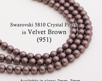Swarovski 5810 Velvet Brown Round Pearls, Full-Drilled Beads, 2/3/4/5/6/8/10/12mm,Crystal Pearl Beads 951 for Jewelry Making,Made in Austria