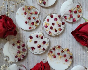 Set of 2 Roses & White  Car Coasters | Custom Resin Car Coasters | Floral Car Coasters | Car Accessories