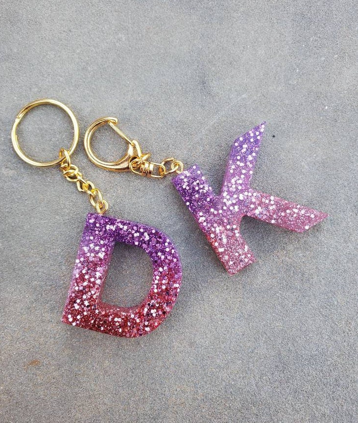 Purple & Pink Resin Keychain Custom Resin Letter Keychain Etsy