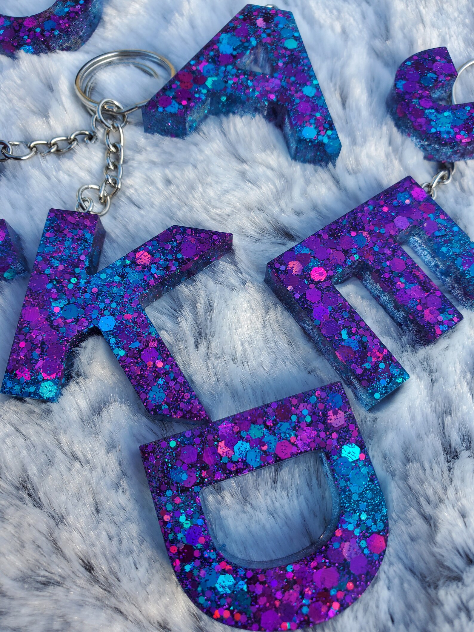 Purple and Blue Glitter Keychain Initial Keychain Letter Etsy