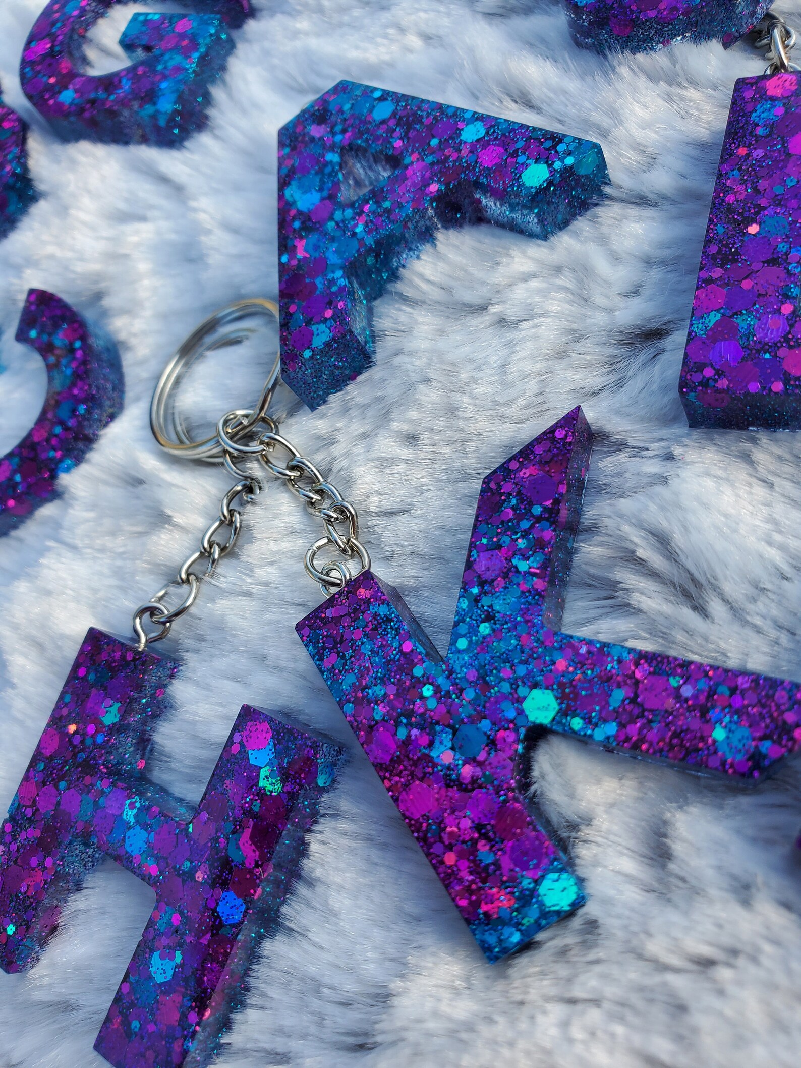 Purple and Blue Glitter Keychain Initial Keychain Letter Etsy