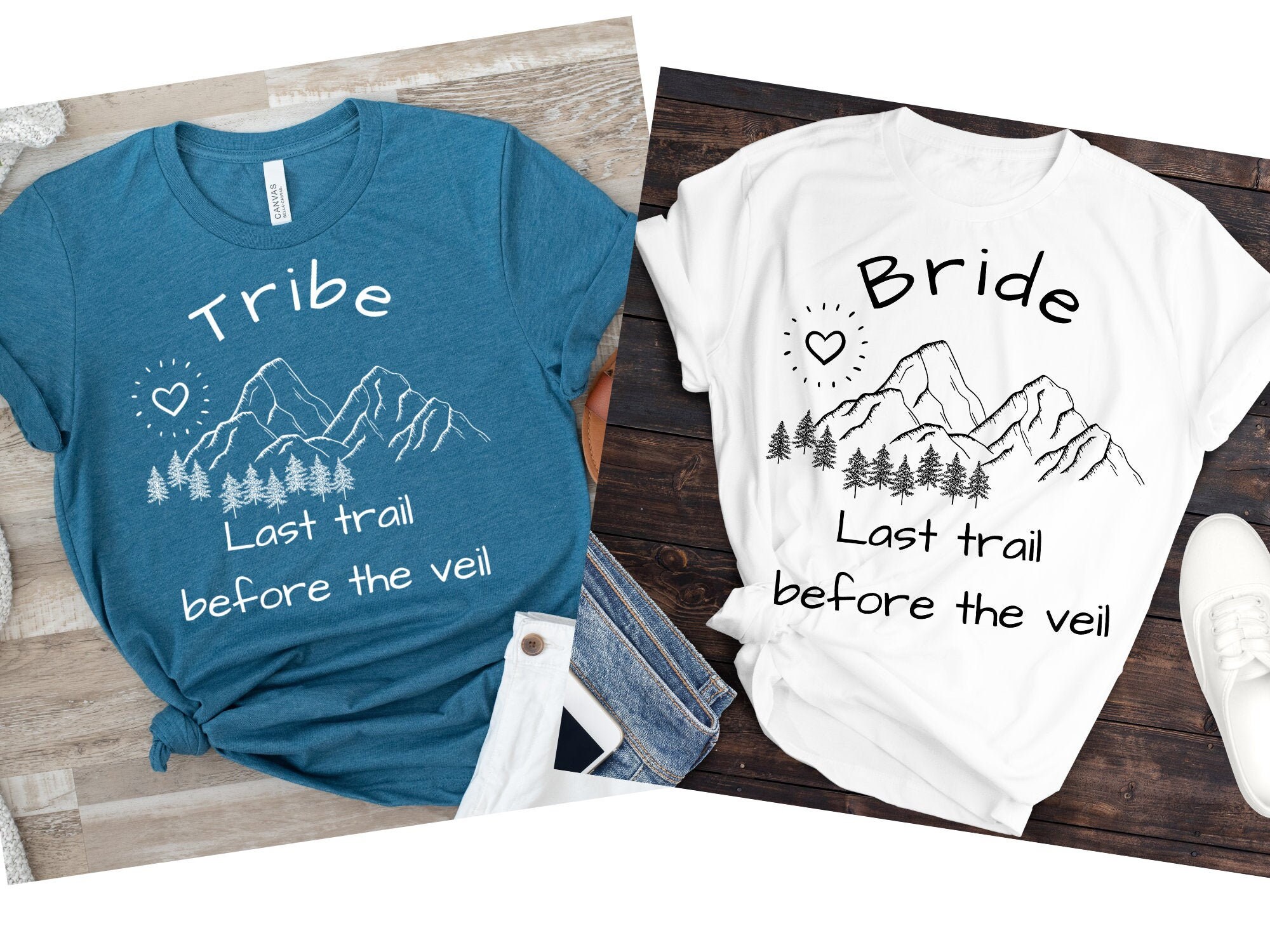 Teal Hiking Bachelorette Party Shirts 