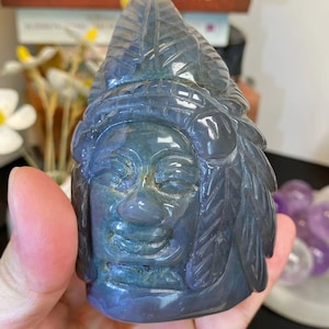 Amethyst Agate Indian Warrior Head Carving: Collectible Crystal Sculpture