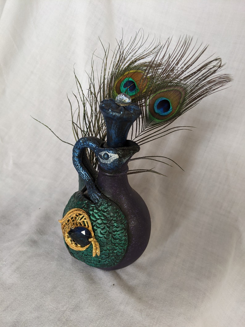 Peacock Bottle Art With Vintage Jewelry Trim Etsy