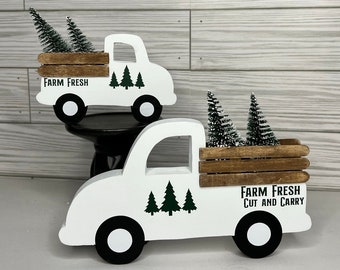 Farm Fresh Trees Christmas Truck,  Christmas Tier Tray and Shelf Decor, Wood Farmhouse Truck