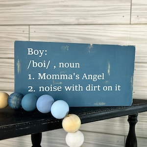 Boy Definition Tiered Tray Sign, Boy- Noise With Dirt On It, Funny Boy Shelf Sitter, Blue Mother's Day Home Decor