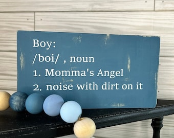Funny Boy Definition Tiered Tray Sign: Distressed Blue Shelf Sitter