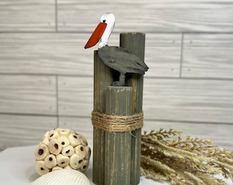 Mini Beach Pilings with Pelican: Tiered Tray Decor