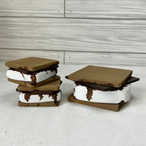 S&#39;more, Wood S&#39;more, Faux Dessert for Tiered Tray, Camping tiered tray decor, Camping Decor, CampfireDecor, Fall and Summer Shelf Accents