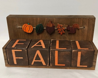 Fall Wood Block Set / Fall Farmhouse Wood Blocks / Fall Tray Decor / Fall Table Decor / Fall Leaves and Pumpkin Decor / Fall Shelf Sitter