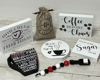 Coffee and Tea Bar Tiered Tray Decor: Farmhouse Kitchen Signs