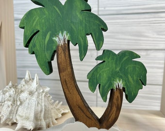Hand-Painted Palm Tree Tiered Tray Decor: Coastal Island Accent