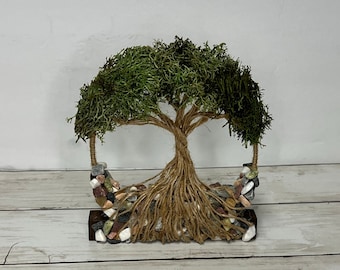Mini Tree of Life Decor: Rustic Farmhouse Tiered Tray and Shelf Sign
