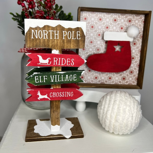 North Pole Crossing Post Sign / Santa's Workshop Sign Post / Christmas Direction Post Sign / Christmas Tiered Tray Decor / North Pole Signs