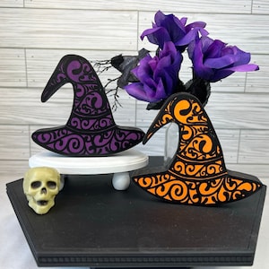 Wooden Witch Hat Decor, Witch Decor, Halloween Tiered Tray, Fall Tiered Tray, Witch Hat, Halloween Witch, Halloween Shelf Decoration