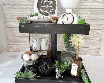 Farmhouse Kitchen Tiered Tray Decor Bundle, Rustic Miniature Set