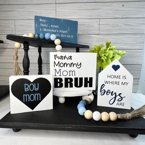 Boy Mom Tiered Tray Decor: Mother&#39;s Day Shelf Signs & Garland